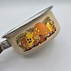 Vintage Sears Merry Mushroom Sauce Pot Enamelware 1970's Mod with No Lid